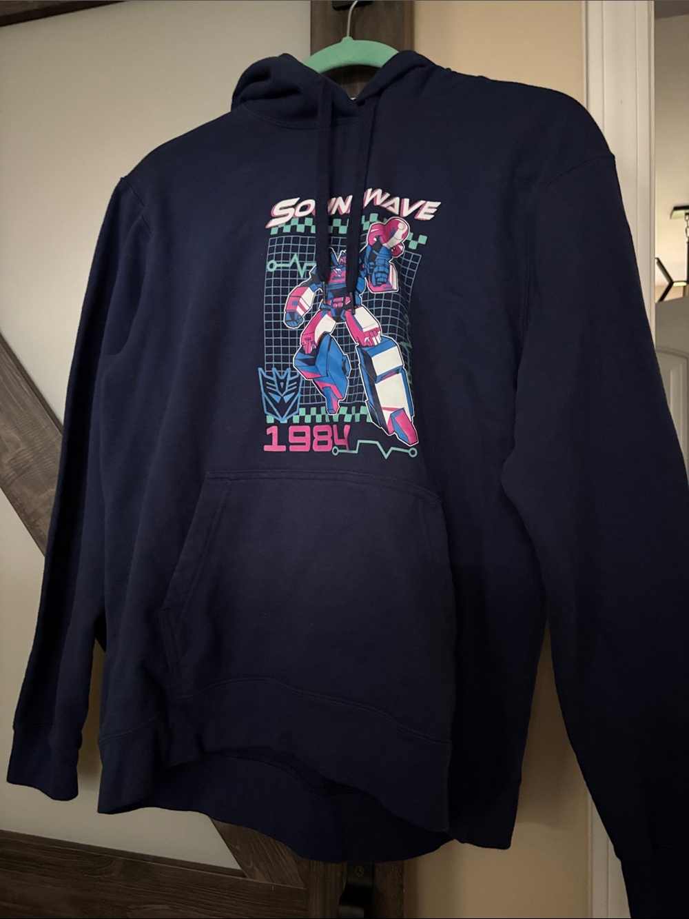 Transformers Navy Graphic Pullover Hoodie - Retro 1984 Soundwave Print